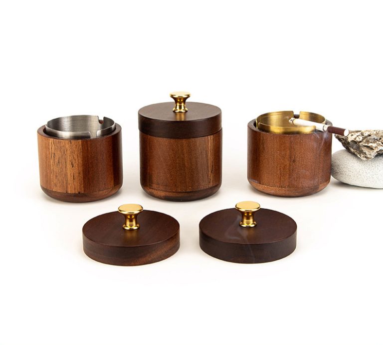 YUESHEN Custom Solid Wood Ashtray – Premium Walnut & Rubberwood Home Decor