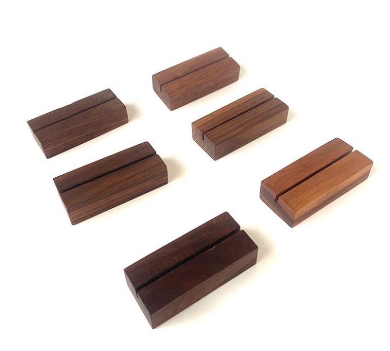 YUESHEN Custom Black Walnut Card Holder Base | Solid Wood Name Card & Sign Display Stand