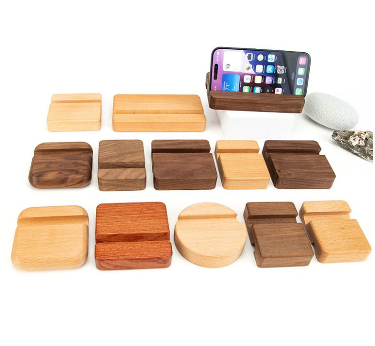 YUESHEN Custom Solid Wood Phone Stand | Beech & Walnut Desktop Mobile & Tablet Holder