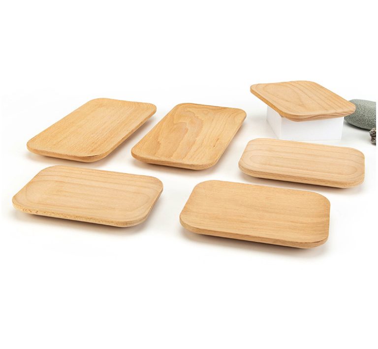 Japanese Rounded Corner Solid Wood Serving Tray | Multi-Purpose Wooden Plate for Food & Jewelry