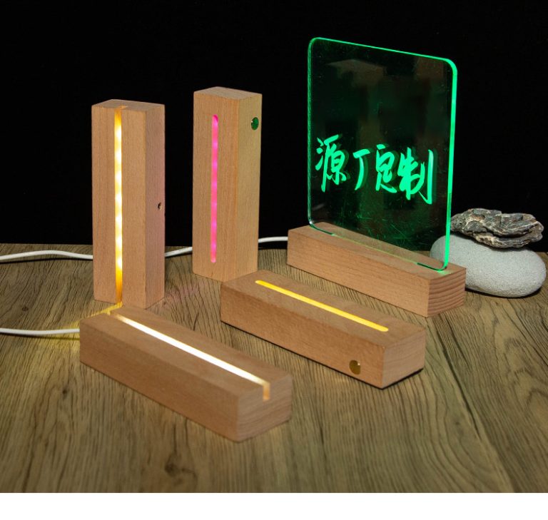 Rectangular Solid Wood LED Night Light Base | Custom Acrylic Sign Light Holder