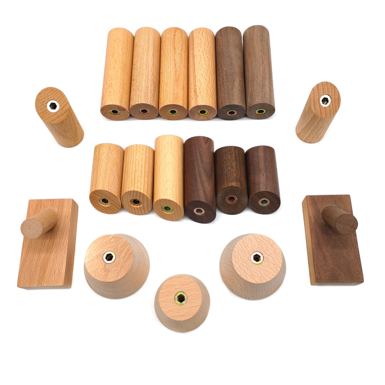 Solid Wood Wall Hooks | Cylindrical Wooden Coat Hooks for Bathroom & Living Room