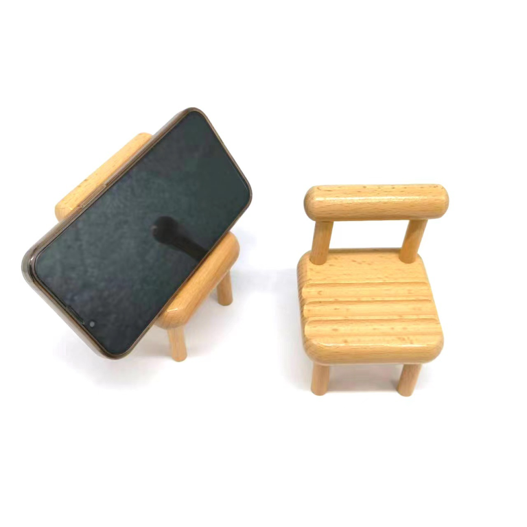 Mini Beech Wood Chair Phone Stand | Creative Solid Wood Decor Desk Holder