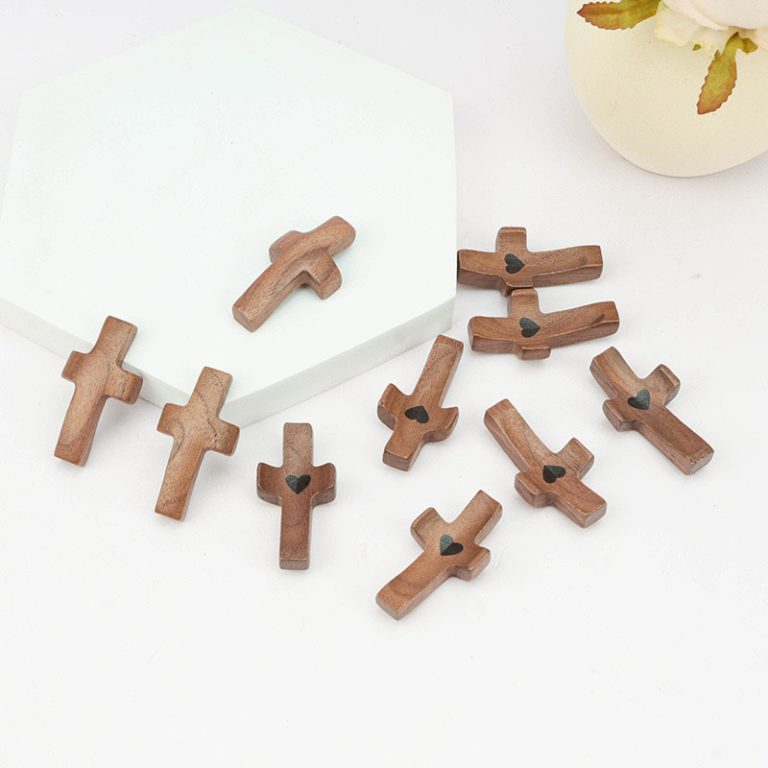 Walnut Wood Hand Held Cross Pocket Thumb Cross Wooden Prayer Cross For Church Easter Religious Gift