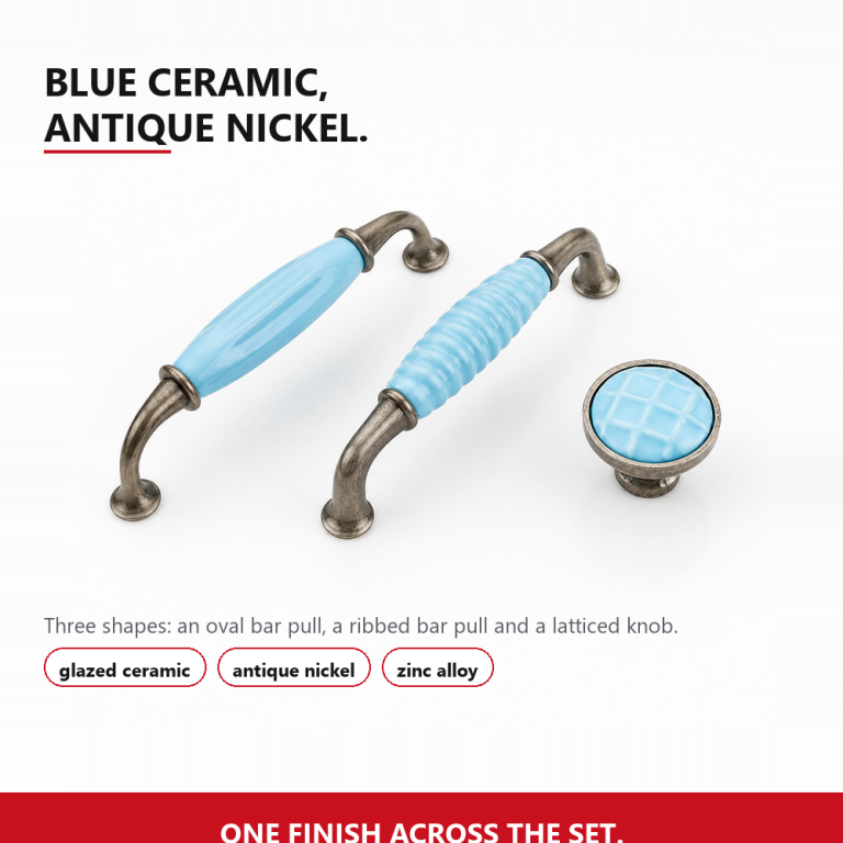 YUESHEN Pastoral Blue Ceramic Cabinet Pulls Antique Nickel Zinc Alloy Drawer Handles Wardrobe Cupboard Furniture Hardware