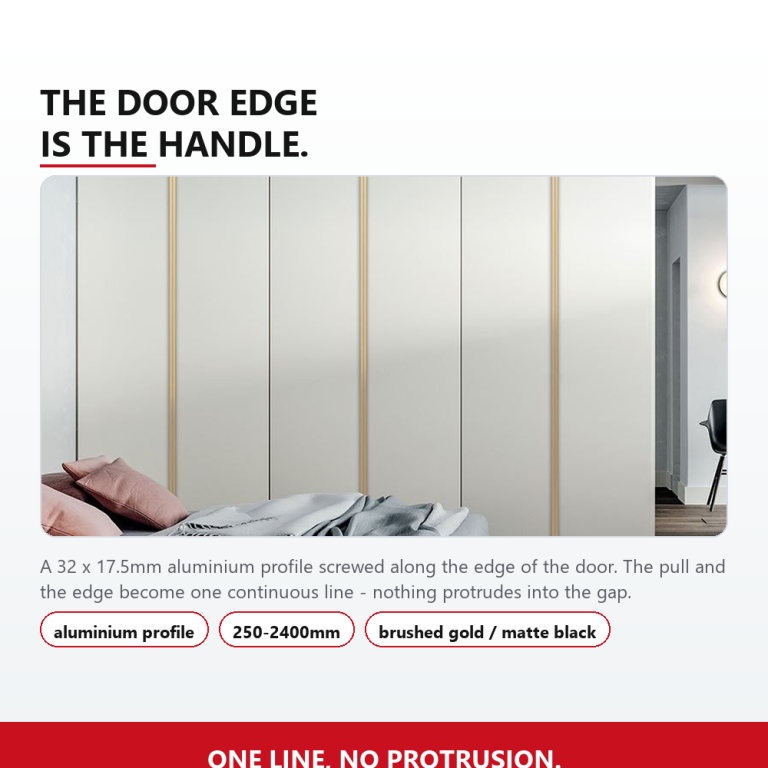 Modern Minimalist Edge Pull Handle Brushed Gold Matte Black Aluminum Long Invisible Cabinet Pull for Full Height Wardrobe Cupboard Door Hardware
